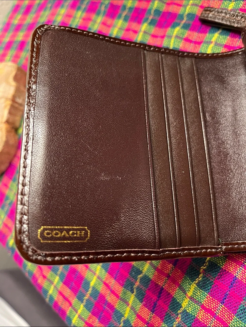 Coach  Signature  Vintage Canvas Wallet  Dark Brown Leather Trim